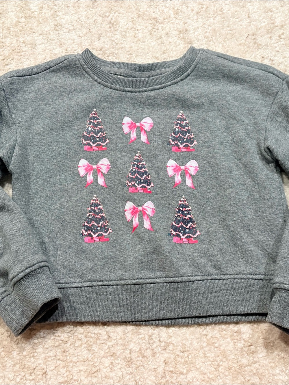 Girls Gray Sweatshirt with Pink Bow & Tree Print